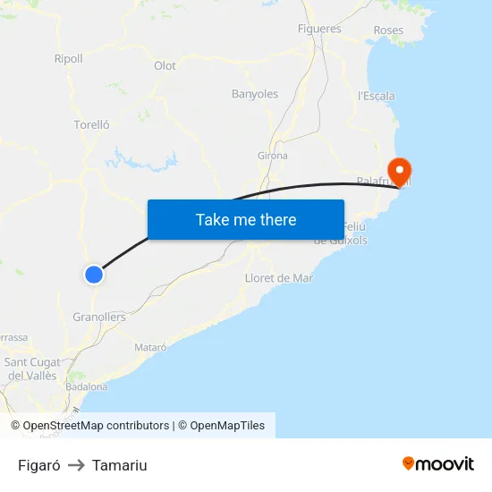 Figaró to Tamariu map