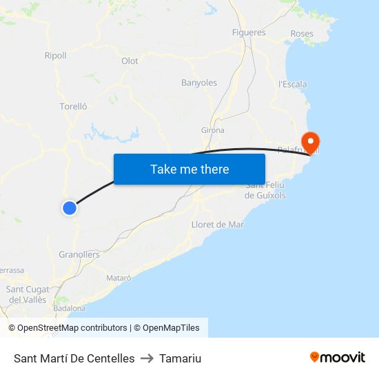 Sant Martí De Centelles to Tamariu map