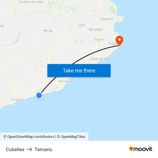 Cubelles to Tamariu map