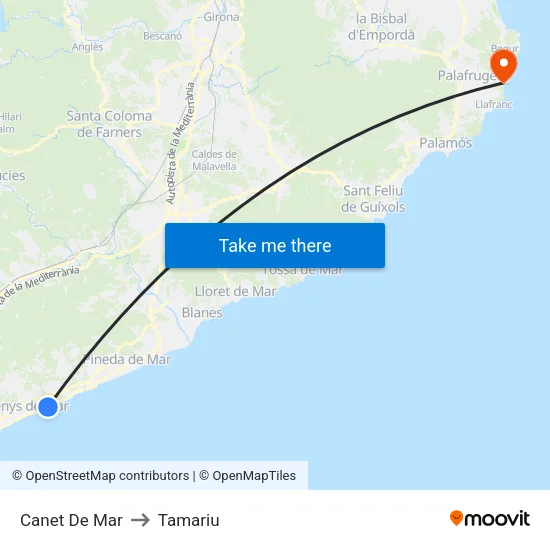 Canet De Mar to Tamariu map