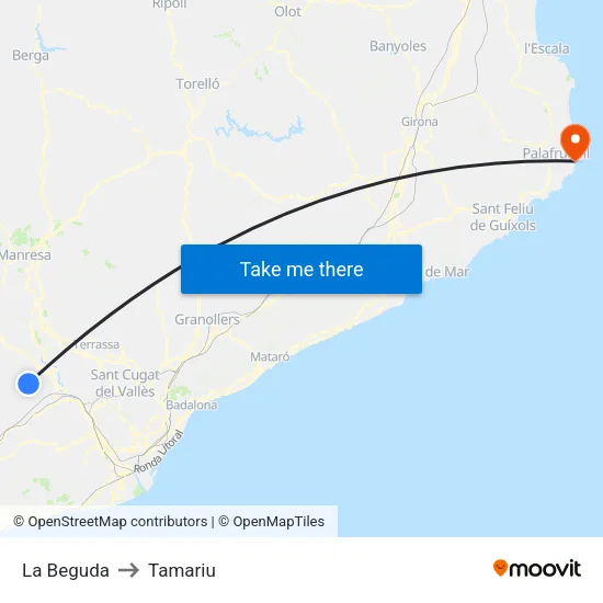 La Beguda to Tamariu map
