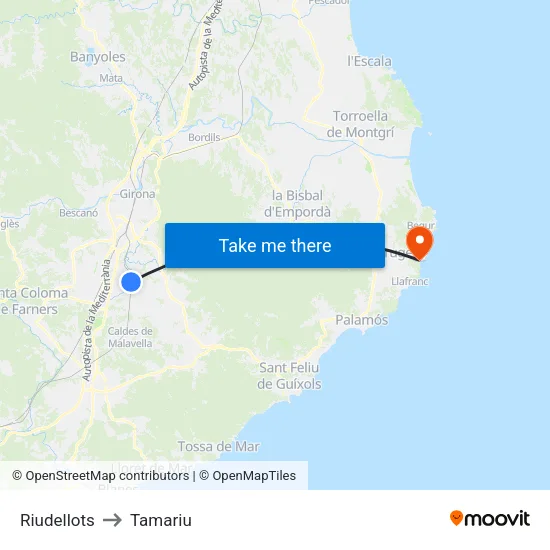 Riudellots to Tamariu map