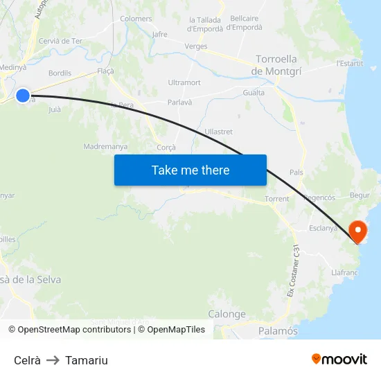 Celrà to Tamariu map