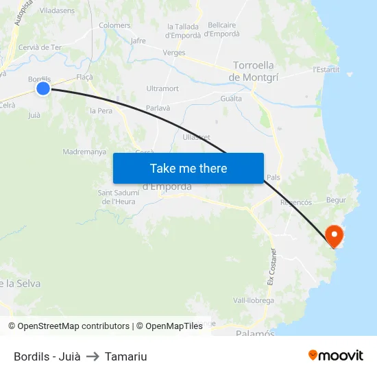 Bordils - Juià to Tamariu map