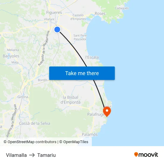 Vilamalla to Tamariu map