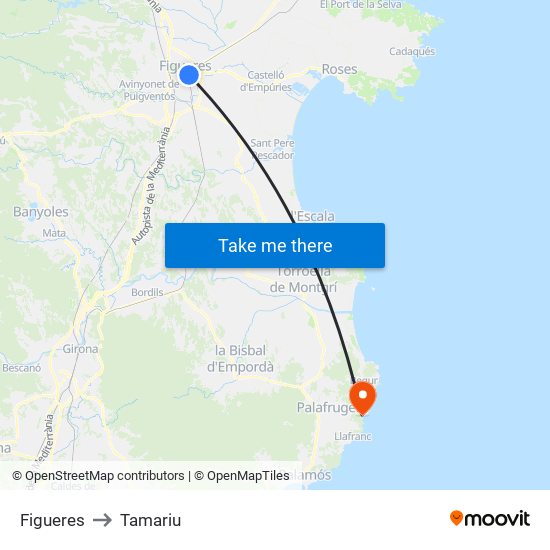 Figueres to Tamariu map