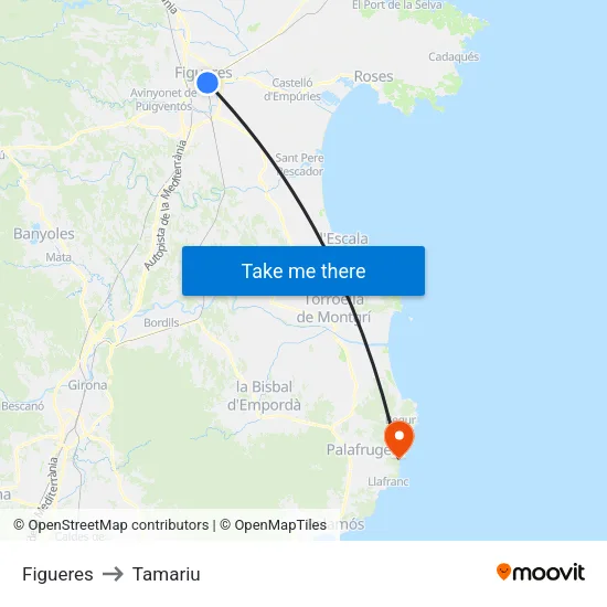 Figueres to Tamariu map