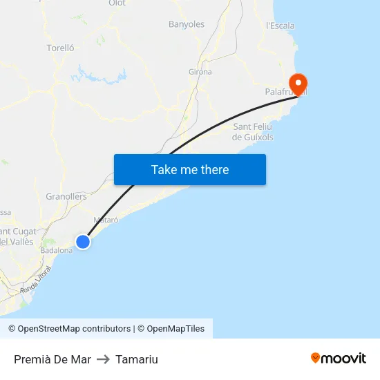 Premià De Mar to Tamariu map