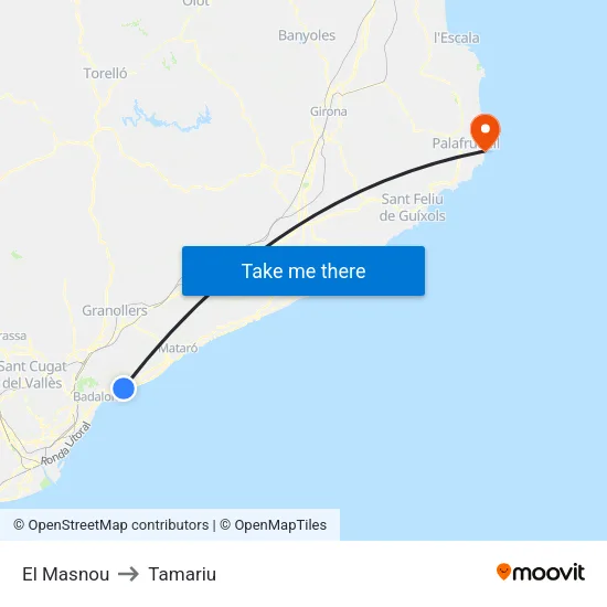 El Masnou to Tamariu map