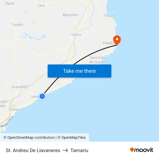 St. Andreu De Llavaneres to Tamariu map