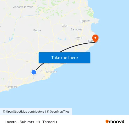 Lavern - Subirats to Tamariu map