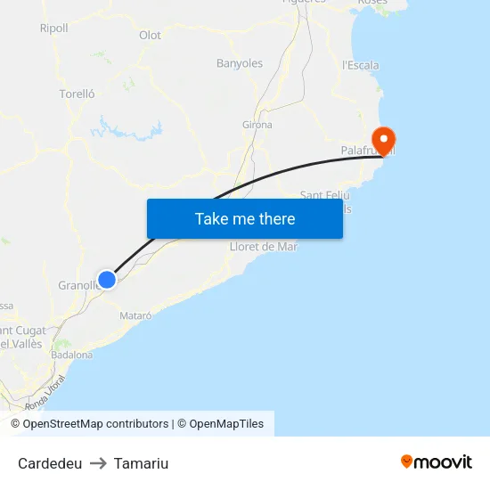 Cardedeu to Tamariu map