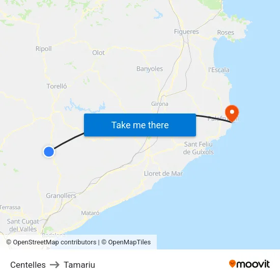 Centelles to Tamariu map
