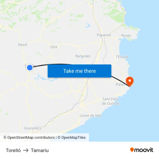 Torelló to Tamariu map