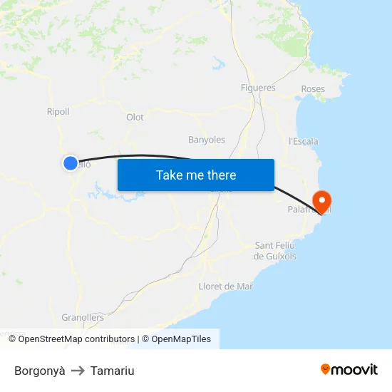 Borgonyà to Tamariu map