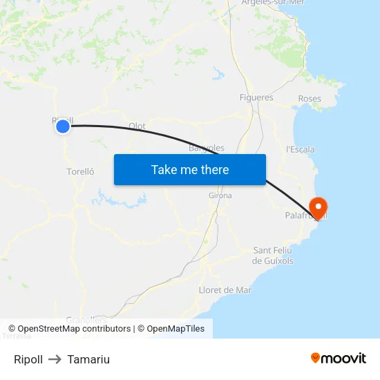 Ripoll to Tamariu map