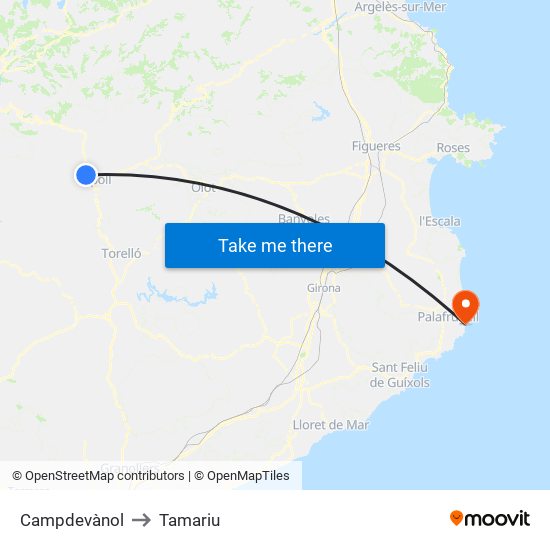 Campdevànol to Tamariu map
