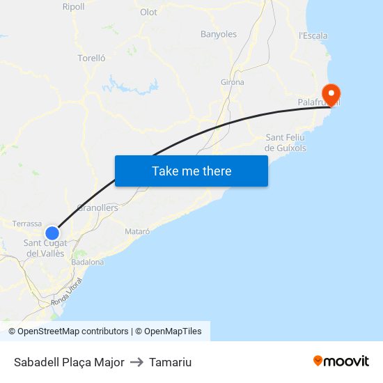Sabadell Plaça Major to Tamariu map