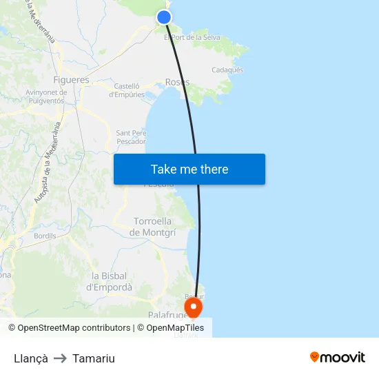 Llançà to Tamariu map