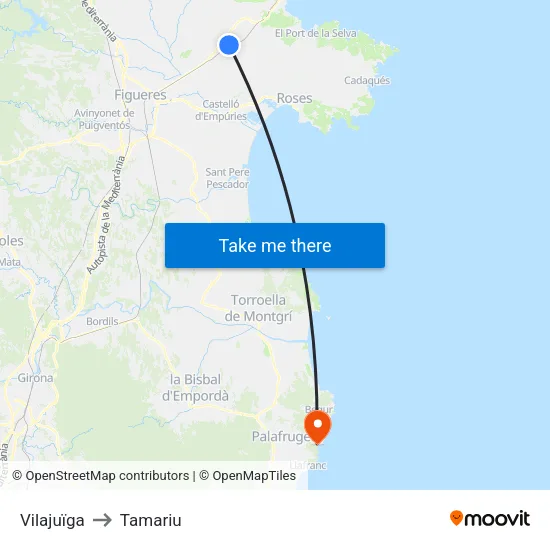 Vilajuïga to Tamariu map