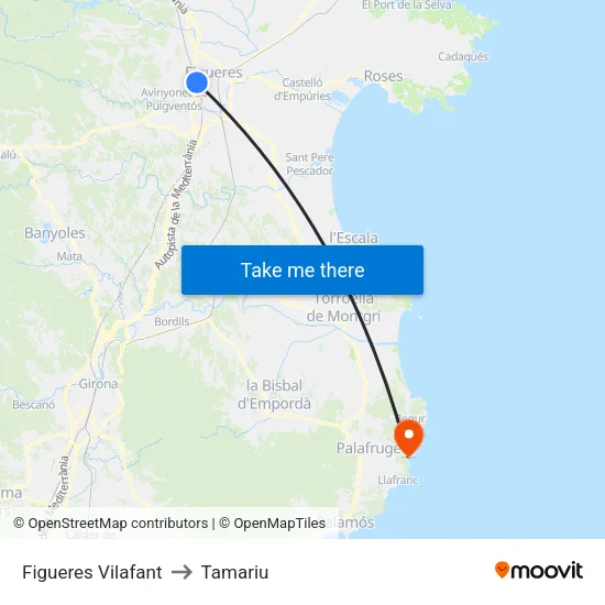 Figueres Vilafant to Tamariu map