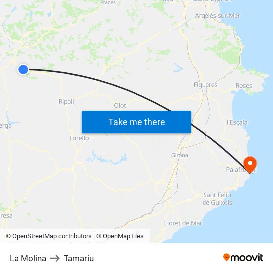 La Molina to Tamariu map