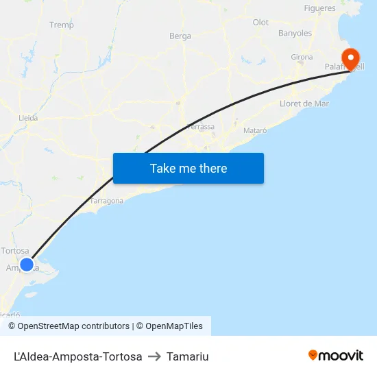L'Aldea-Amposta-Tortosa to Tamariu map
