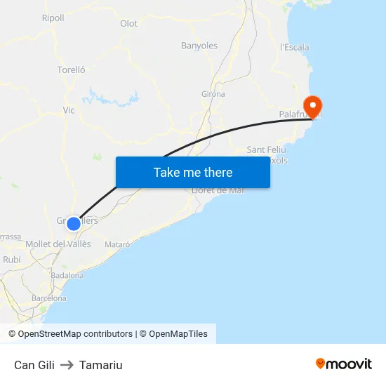 Can Gili to Tamariu map