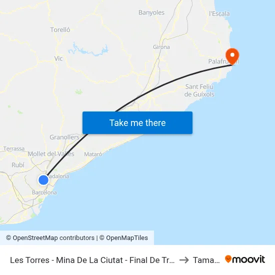 Les Torres - Mina De La Ciutat - Final De Trajecte to Tamariu map