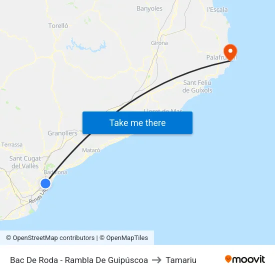 Bac De Roda - Rambla De Guipúscoa to Tamariu map