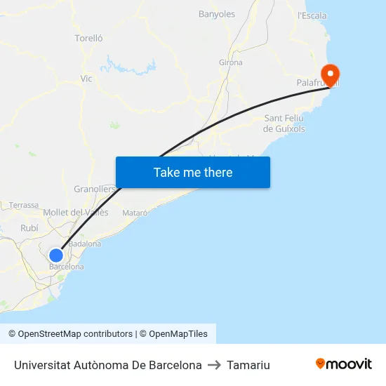 Universitat Autònoma De Barcelona to Tamariu map