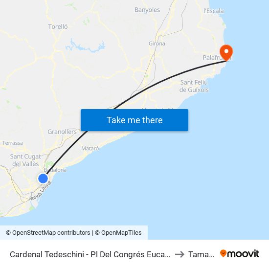 Cardenal Tedeschini - Pl Del Congrés Eucarístic to Tamariu map