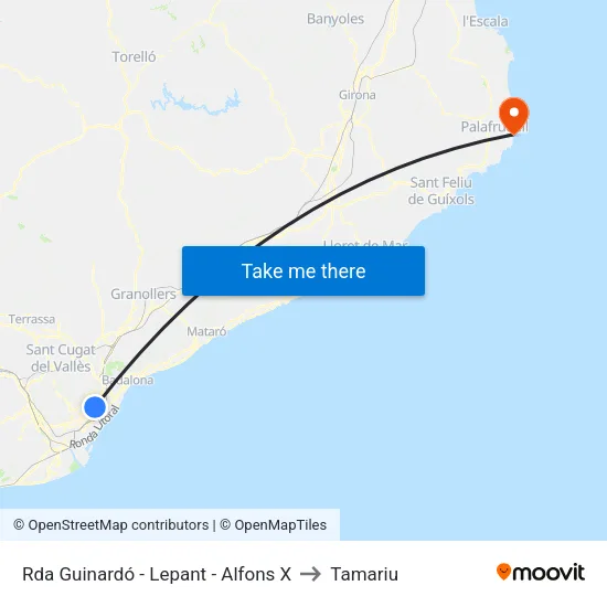 Rda Guinardó - Lepant - Alfons X to Tamariu map