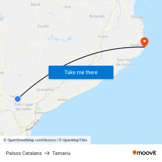 Paísos Catalans to Tamariu map