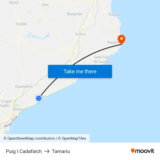 Puig I Cadafalch to Tamariu map