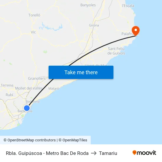Rbla. Guipúscoa - Metro Bac De Roda to Tamariu map