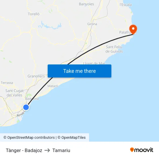 Tànger - Badajoz to Tamariu map