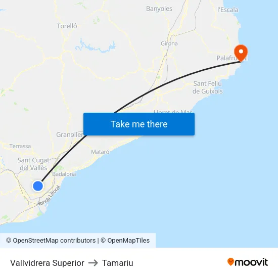 Vallvidrera Superior to Tamariu map