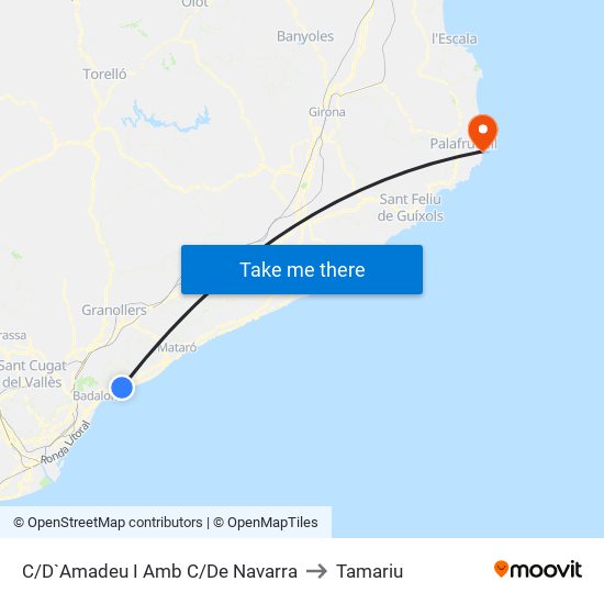 C/D`Amadeu I Amb C/De Navarra to Tamariu map
