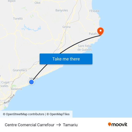 Centre Comercial Carrefour to Tamariu map