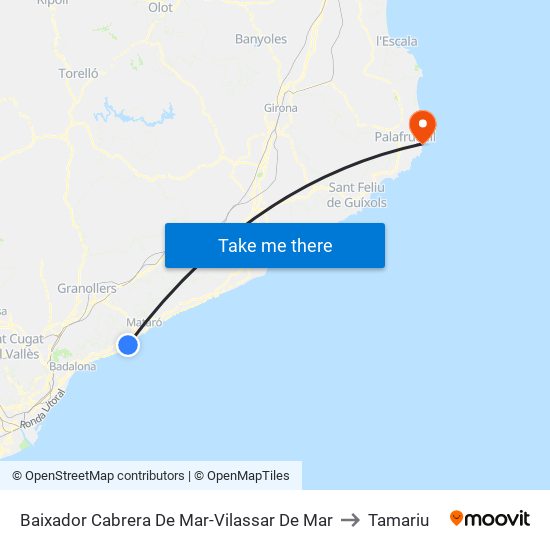 Baixador Cabrera De Mar-Vilassar De Mar to Tamariu map