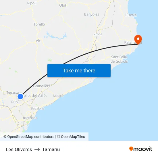Les Oliveres to Tamariu map