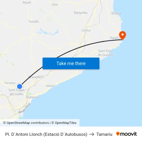 Pl. D´Antoni Llonch (Estació D´Autobusos) to Tamariu map