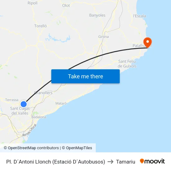 Pl. D´Antoni Llonch (Estació D´Autobusos) to Tamariu map