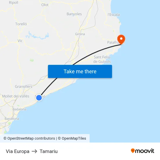 Via Europa to Tamariu map