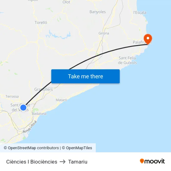 Ciències - Biociències to Tamariu map