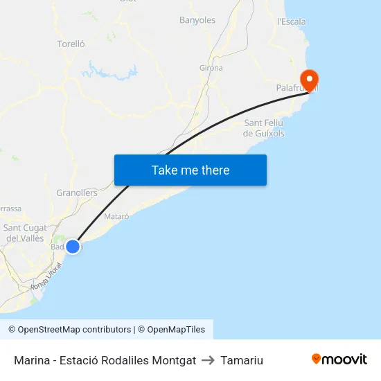 Marina - Estació Rodaliles Montgat to Tamariu map
