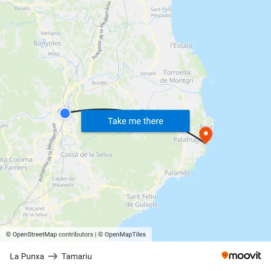 La Punxa to Tamariu map
