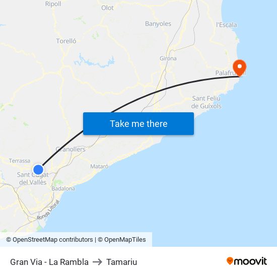 Gran Via - La Rambla to Tamariu map