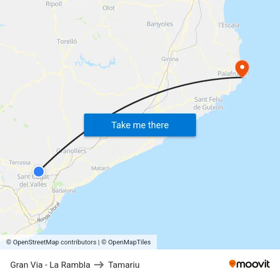 Gran Via - La Rambla to Tamariu map